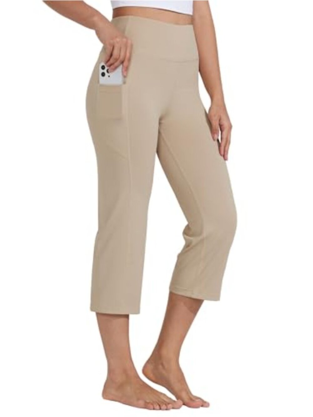 High Waist Straight Leg Yoga Capris Crop Pants with Pockets